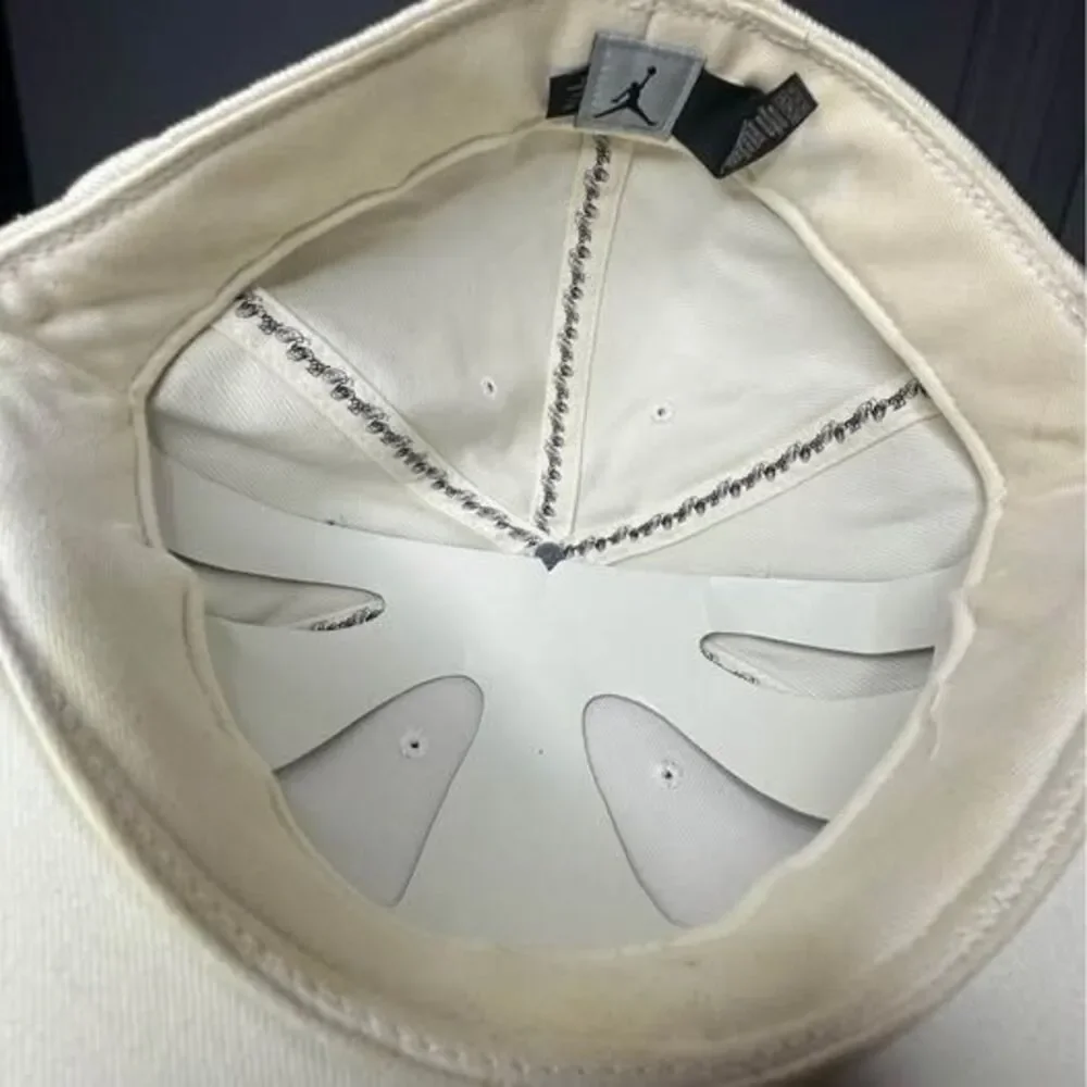 Jordan Jumpman Fitted Hat 7 3/8 Cream White Silver Big Logo Embroidered Cap
